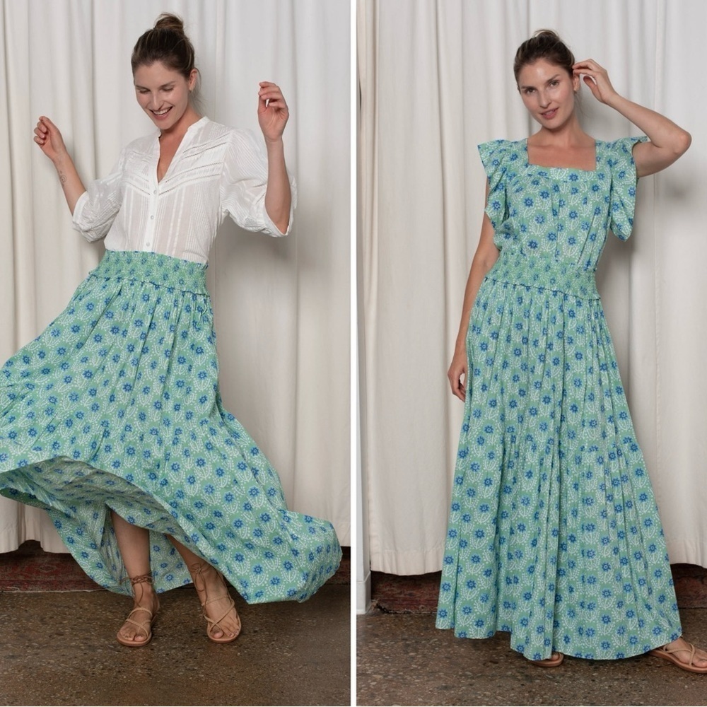 New! Ophelia & Indigo Sylvie Skirt in Green and Blue Azalea Print 💚💙 Small NWT!